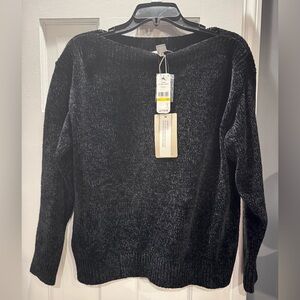 NWT Tommy Bahama LUNA CHENILLE BOATNECK Women's Sweater Black Medium